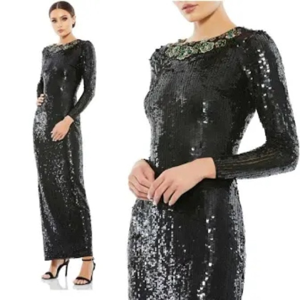 (372/36B/42 BNWT Black Mac Duggal 93613 Long Mother of the Bride dress